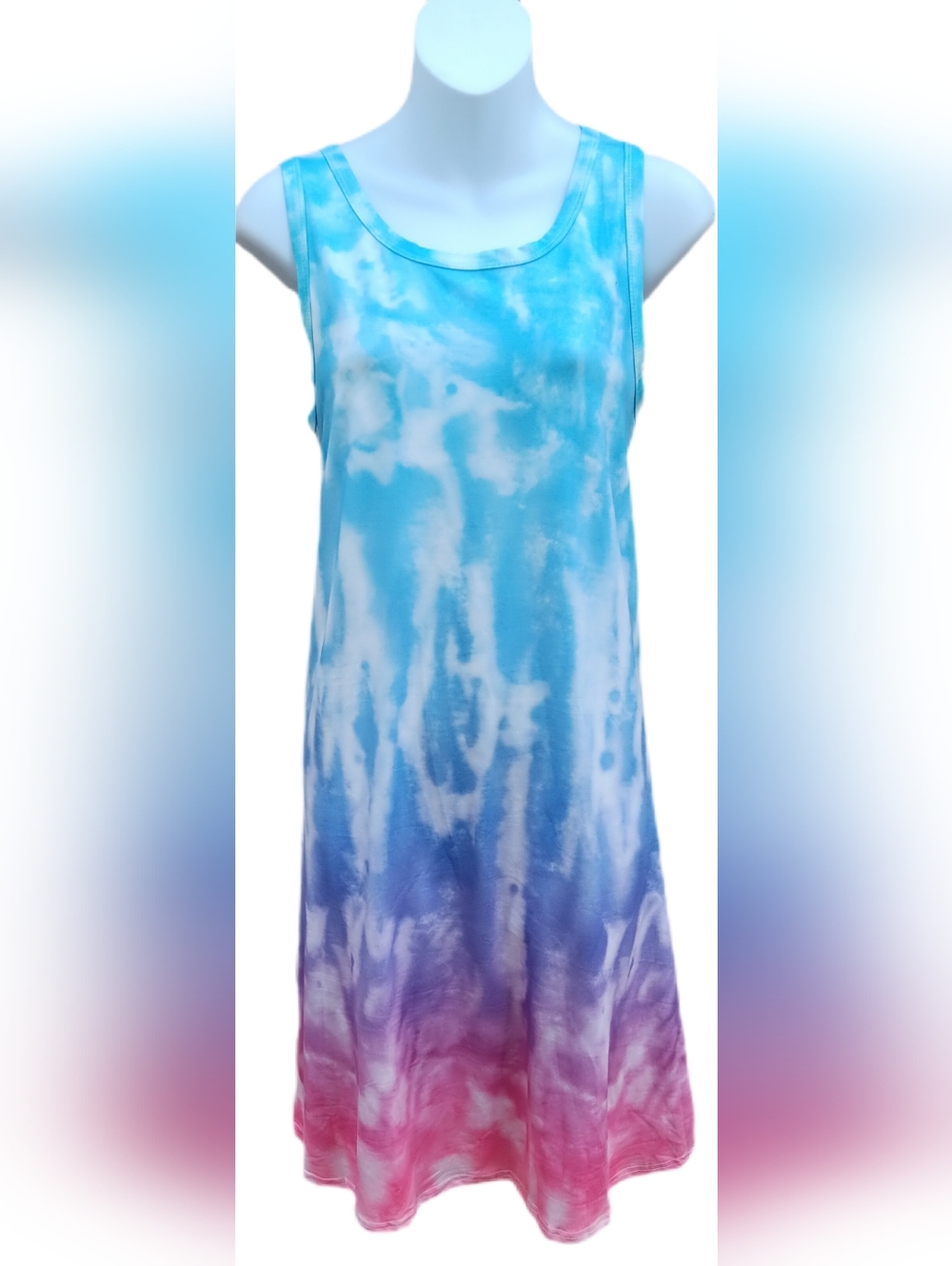 Tie Dye Dress Sleeveless Knee Length Blue and Pink Size S